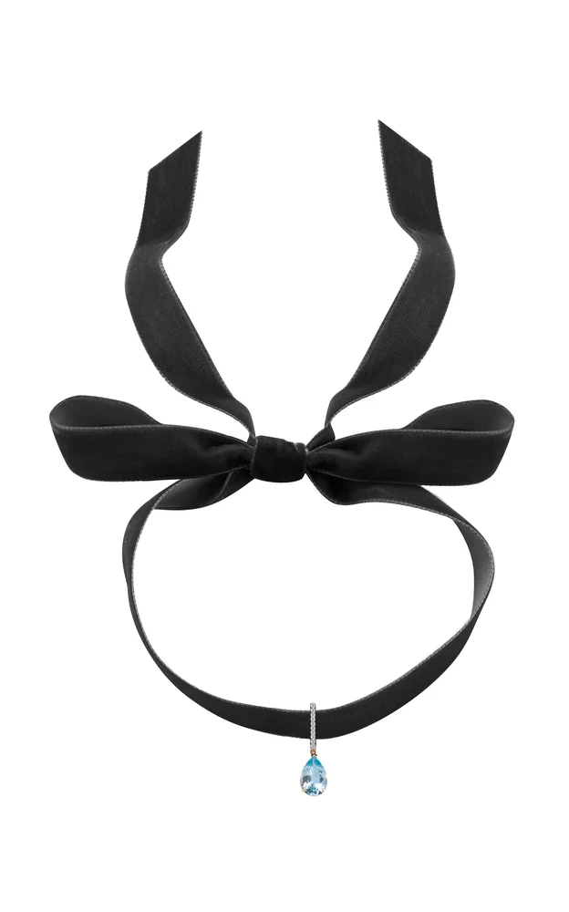 14K Yellow Gold Topaz, Diamond Velvet Choker