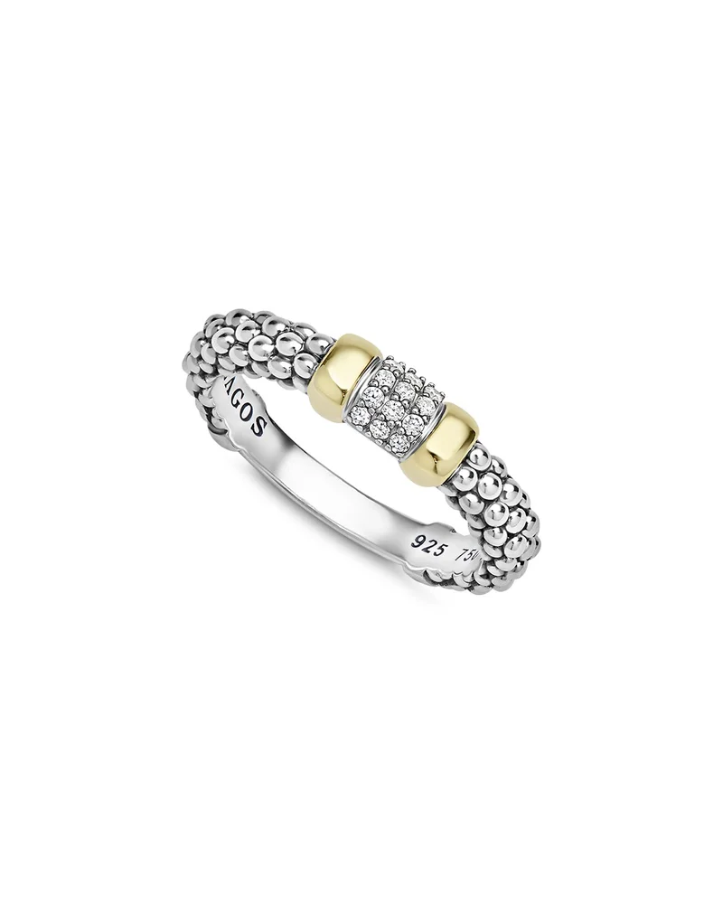 14K Yellow Gold & Sterling Silver Signature Caviar Diamond Pavé Station Ring, 0.07 tcw