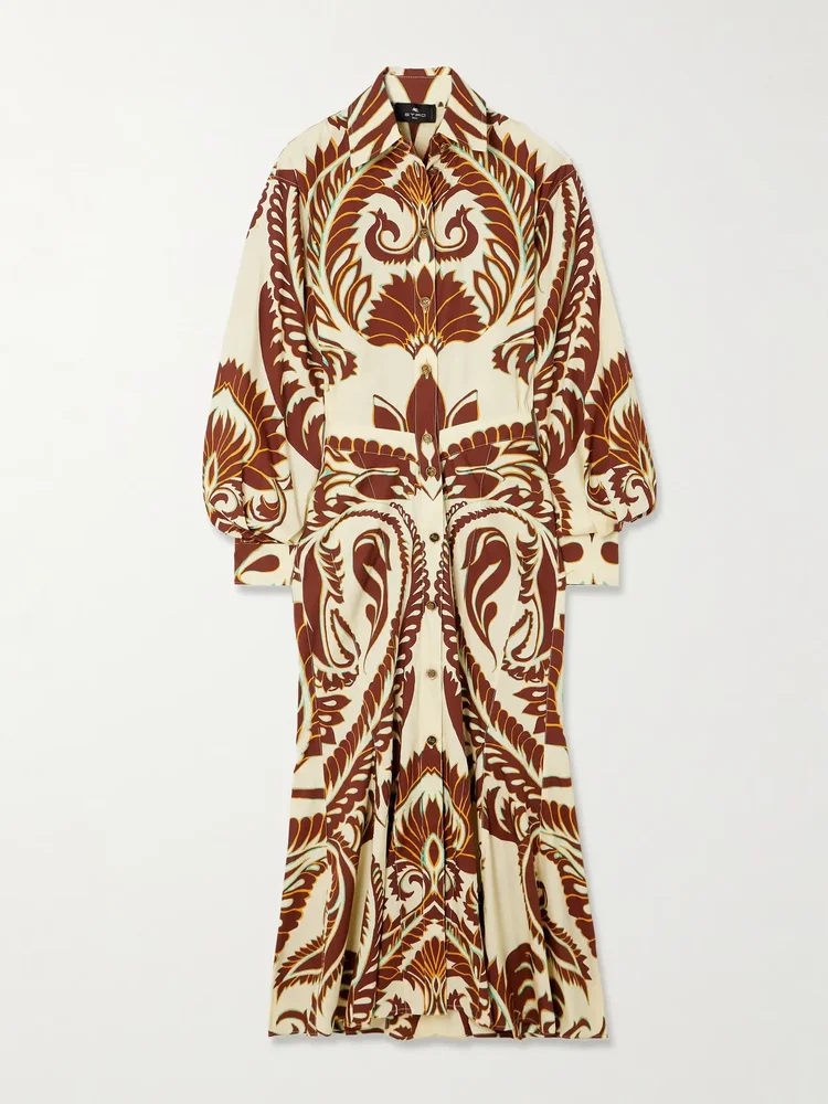 Printed cotton midi shirt dress