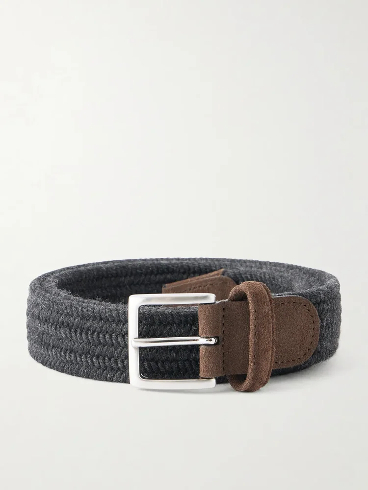 2cm Suede-Trimmed Braided Belt