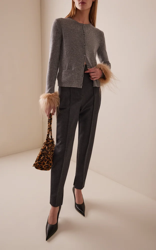 Shearling-Trimmed Wool Cardigan