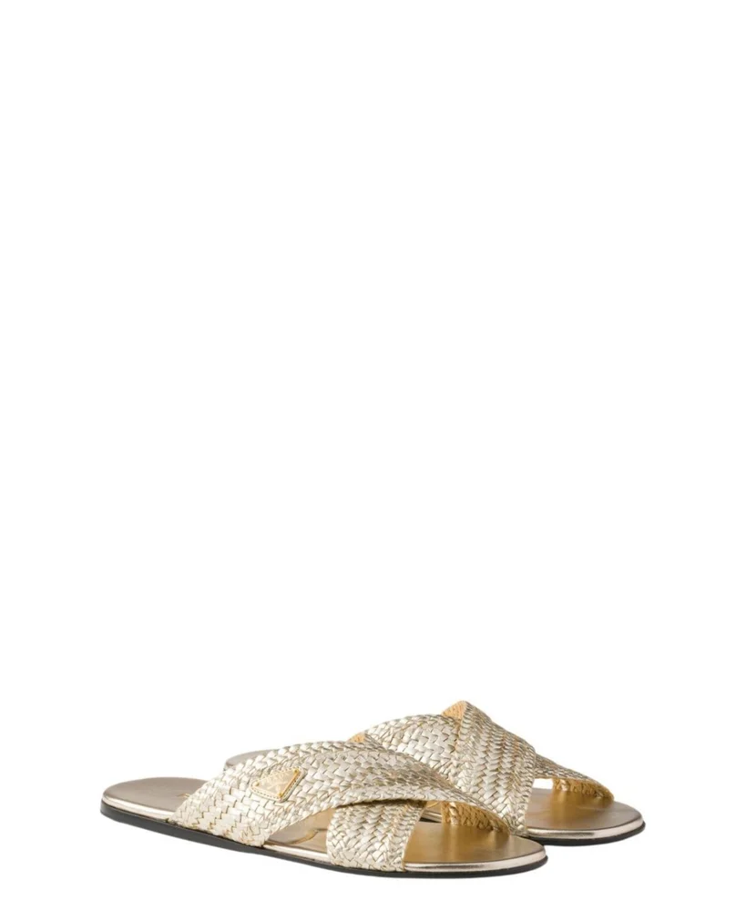 Woven Leather Crisscross Slides