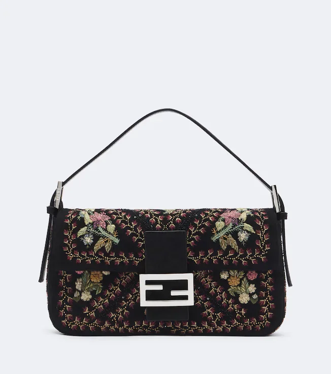 Baguette 26424 floral suede shoulder bag