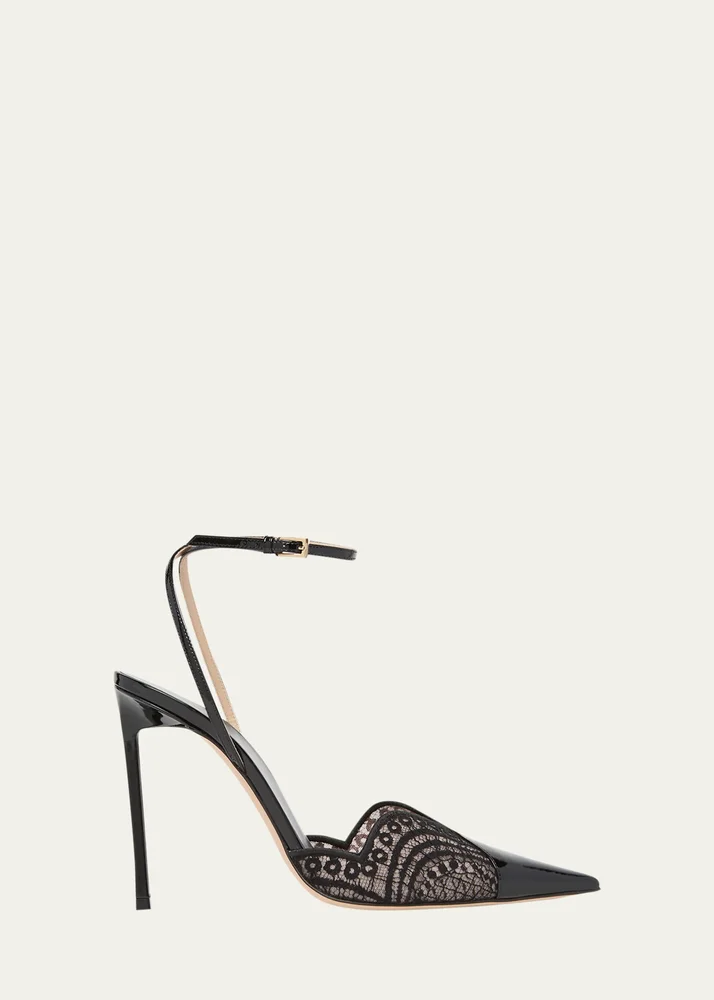 85mm Lace Patent Leather Pumps