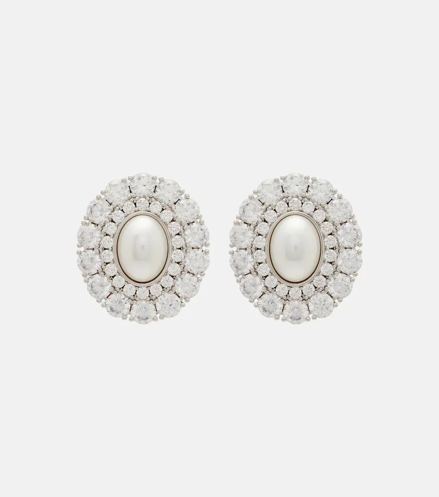 Crystal-embellished faux pearl earrings