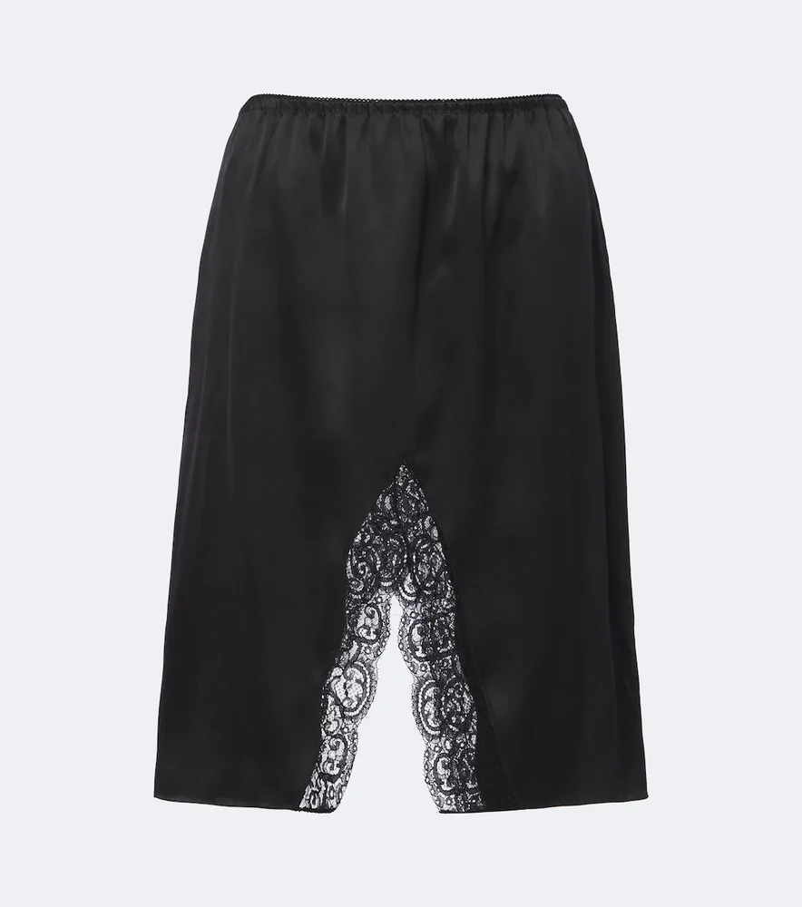 Lace-trimmed silk satin slip skirt