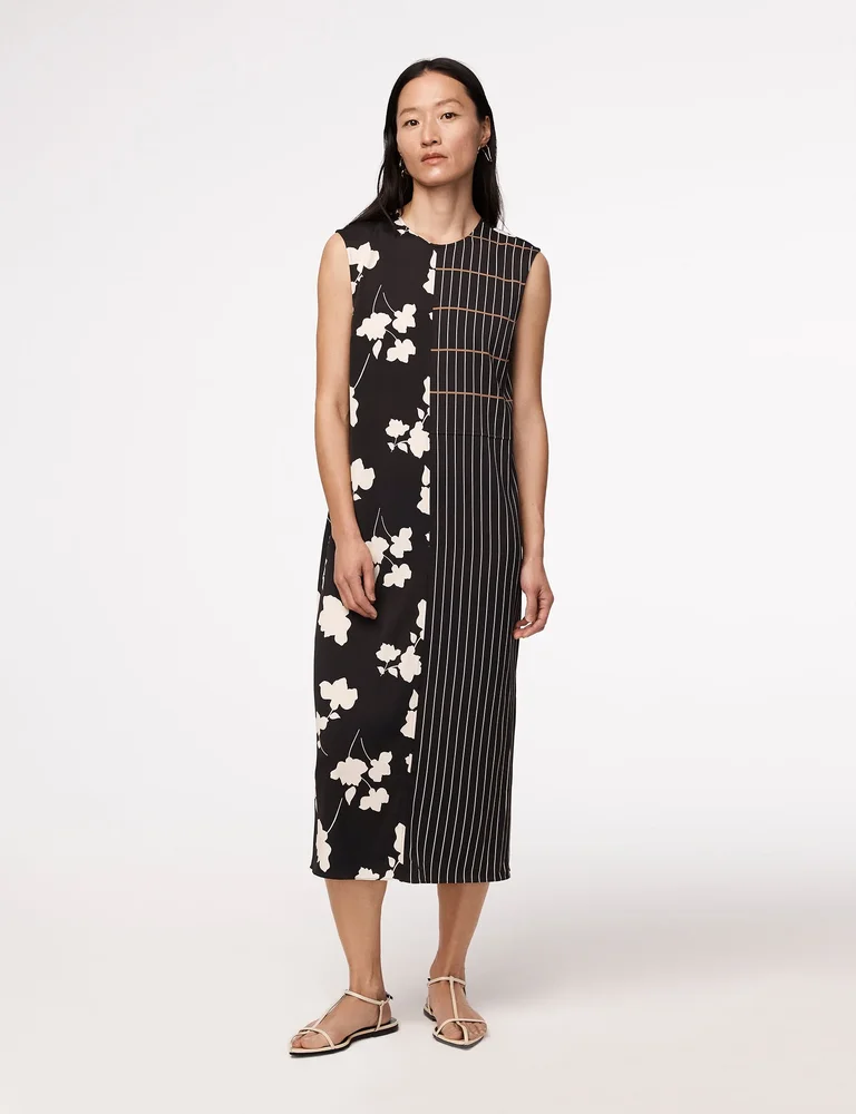 Pinstripe Floral Sleeveless Dress - Resale