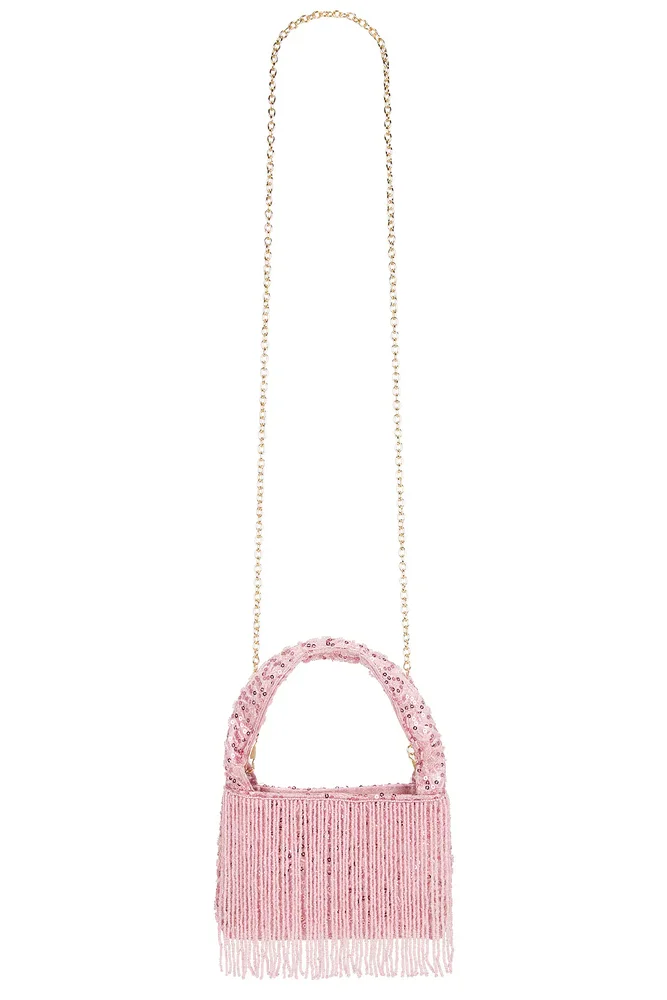 Compact Sequin Bag With Cascading Frin