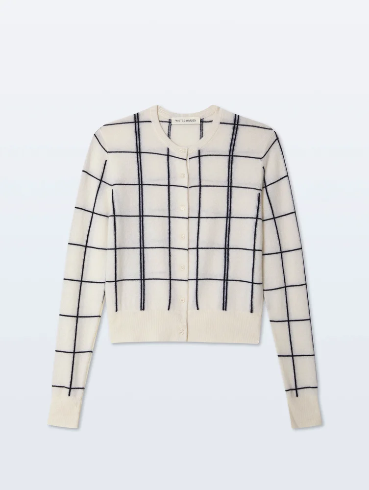 Cashmere Windowpane Cardigan