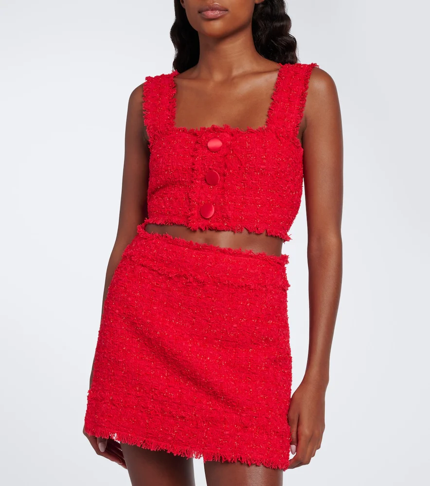 Cotton-blend bouclé crop top