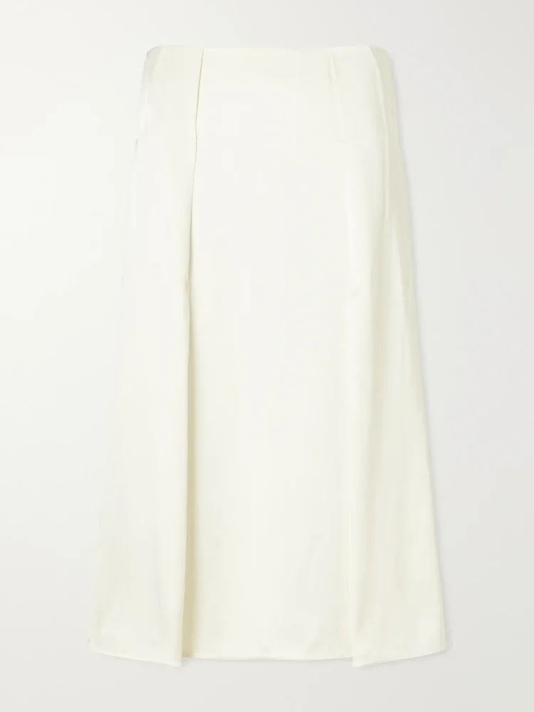 Pleated satin midi skirt