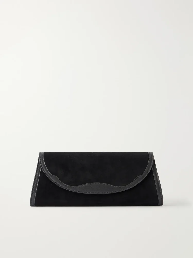 The Opera leather-trimmed suede clutch