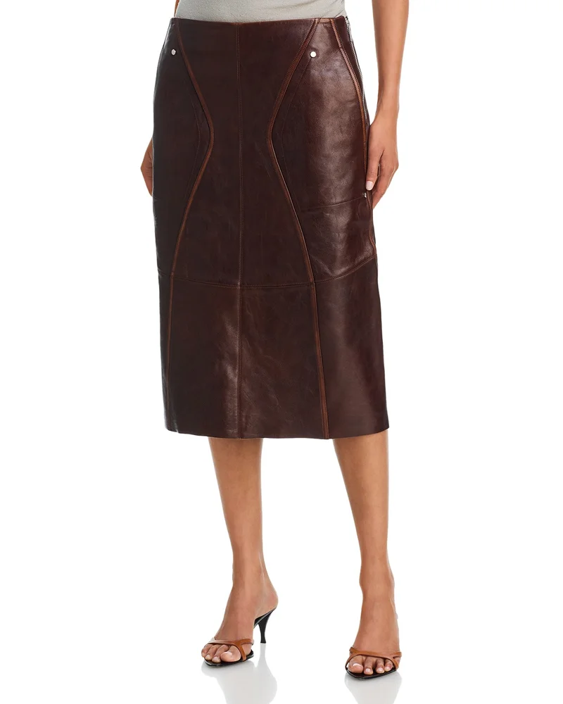 Leather Saddle Midi Skirt