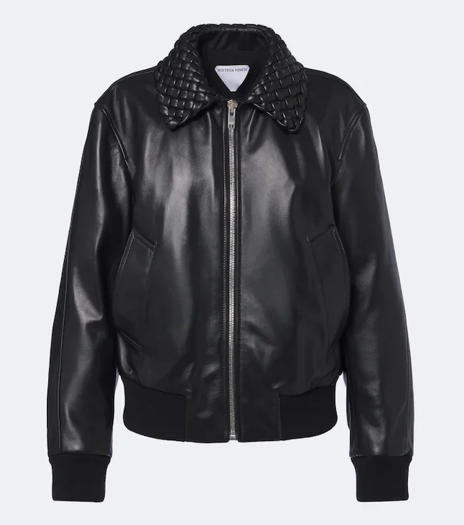 Intrecciato leather blouson jacket
