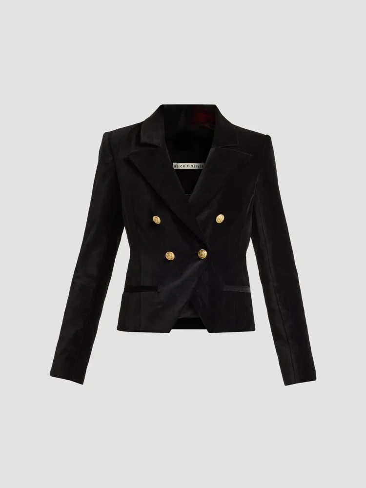 Sable Double-Breasted Velvet Crop Blazer