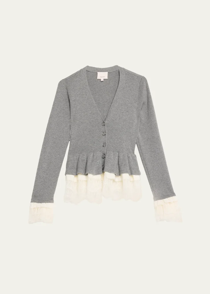Dolly Ruffled Lace-Trimmed Peplum Cardigan