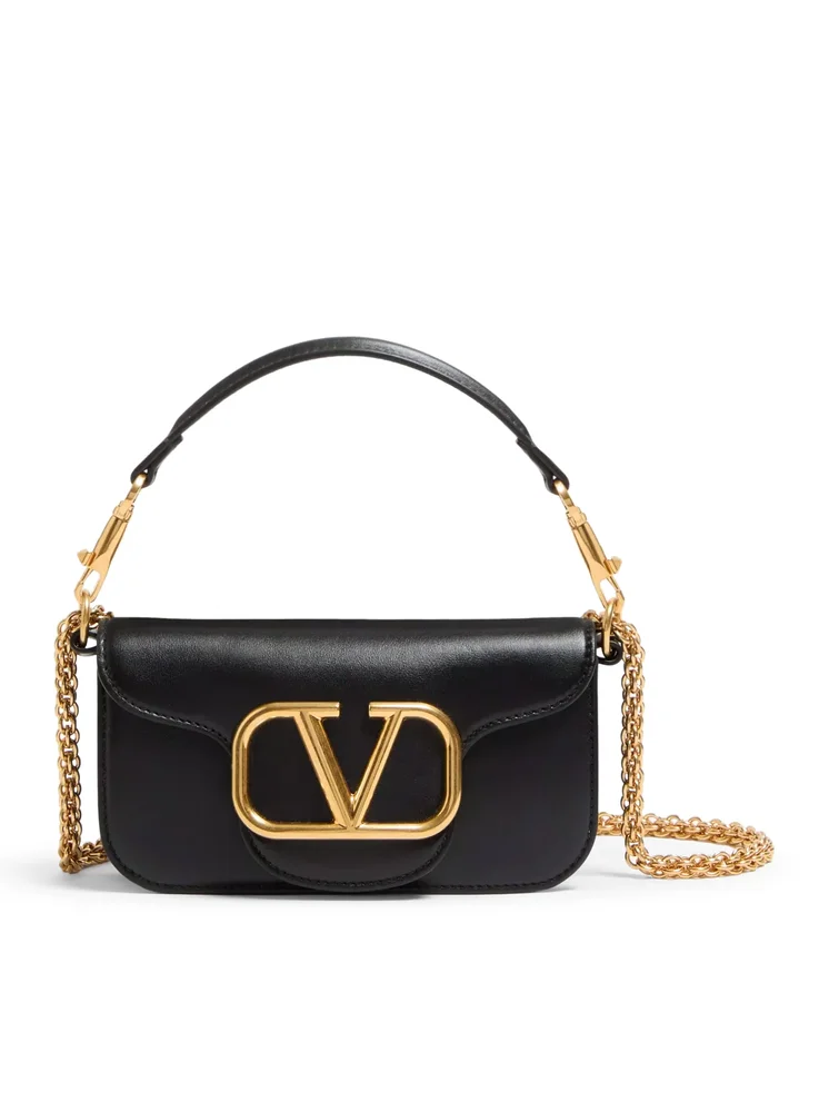 SMALL LOCO SHOULDER BAG IN CALFSKIN WITH ANTIQUE GOLD-TONE LOGO