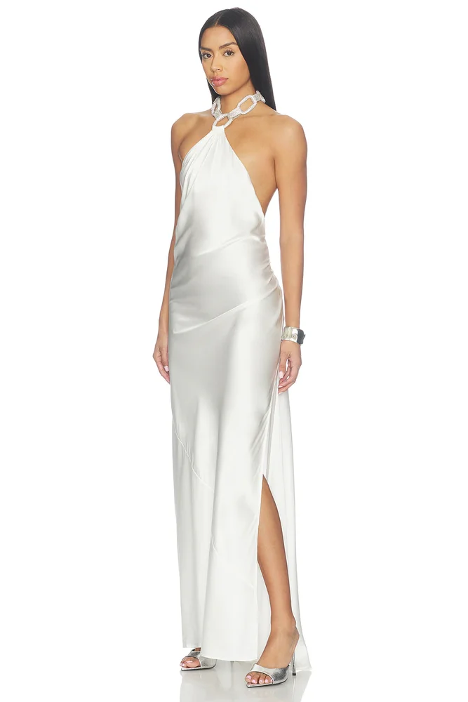 Silky Halterneck Gown With Diamond Chain