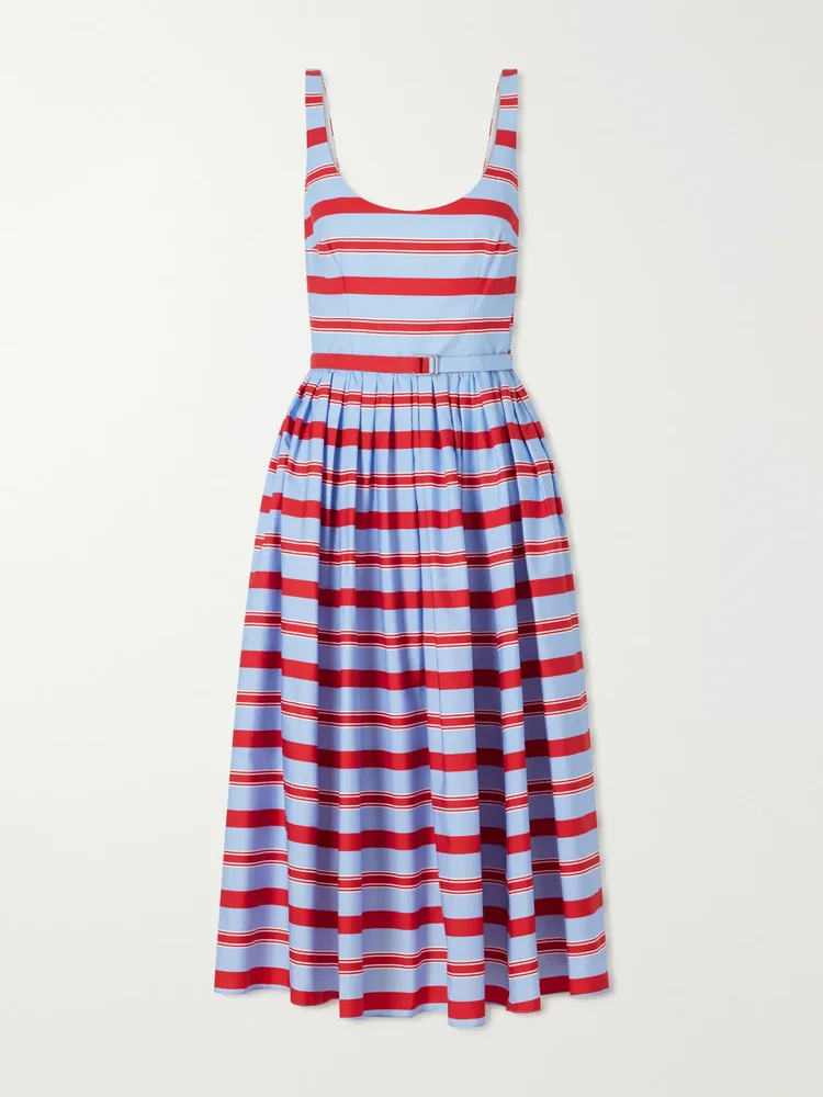 eglantine belted striped cotton midi dress