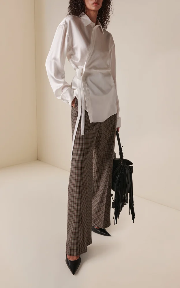 Silk-Satin Wrap Shirt