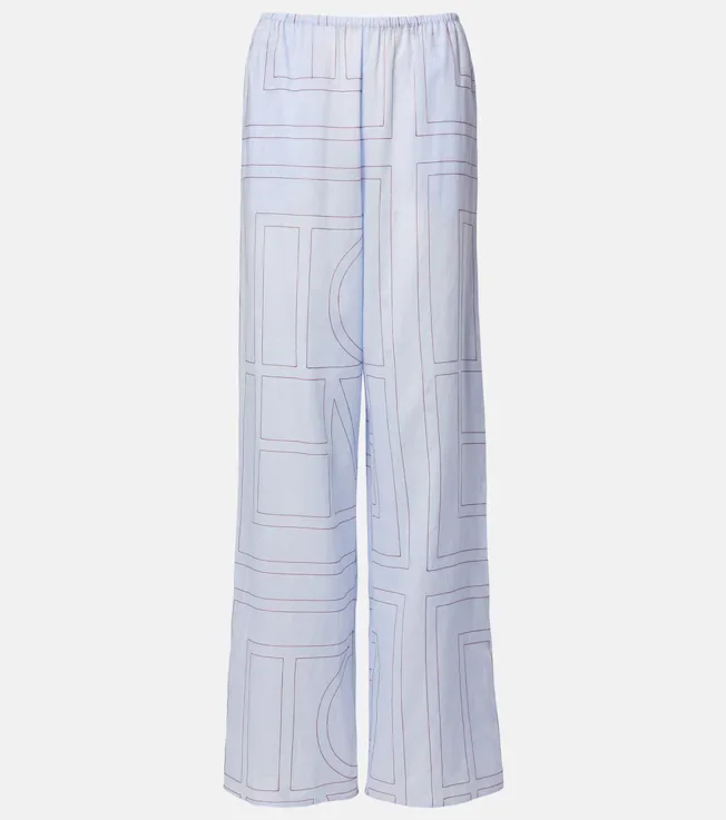 Embroidered cotton-blend poplin pajama pants