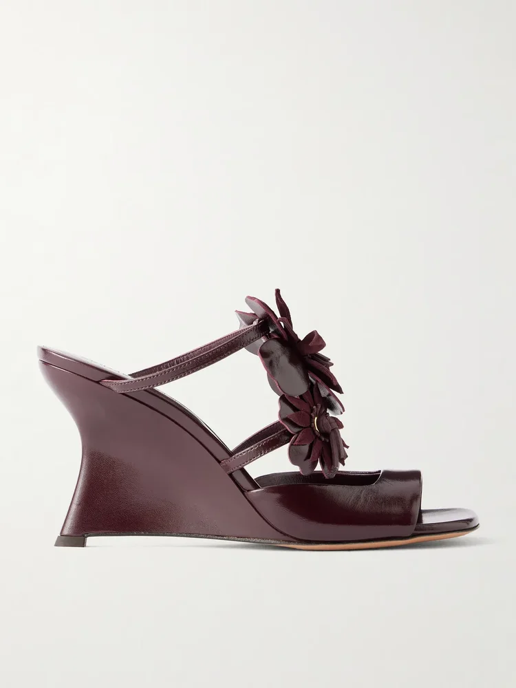 belara appliqued suede wedge sandals
