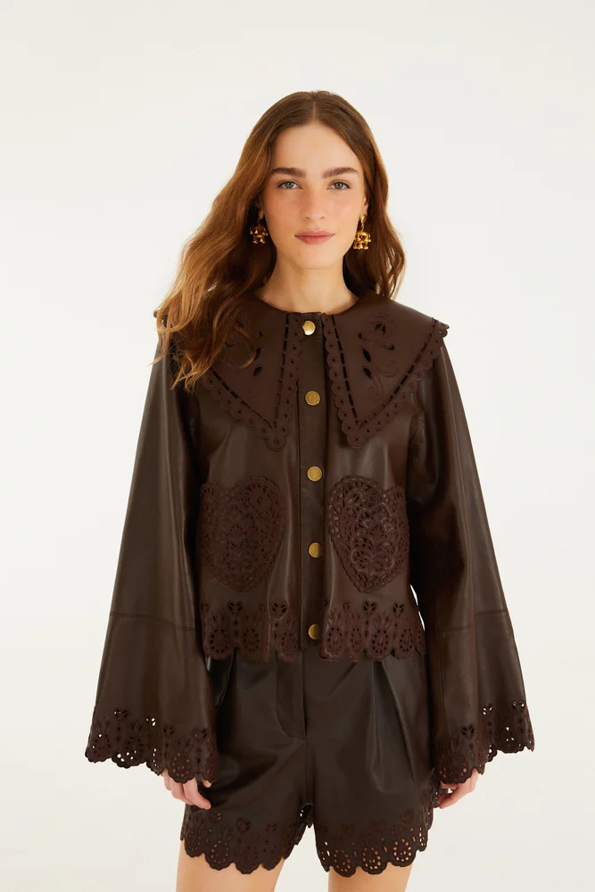 Dark Brown Hearts Richelieu Leather Jacket