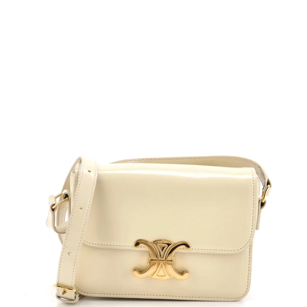 Pre-Owned Teen Triomphe Shoulder Bag in Smooth Calfskin, Cream