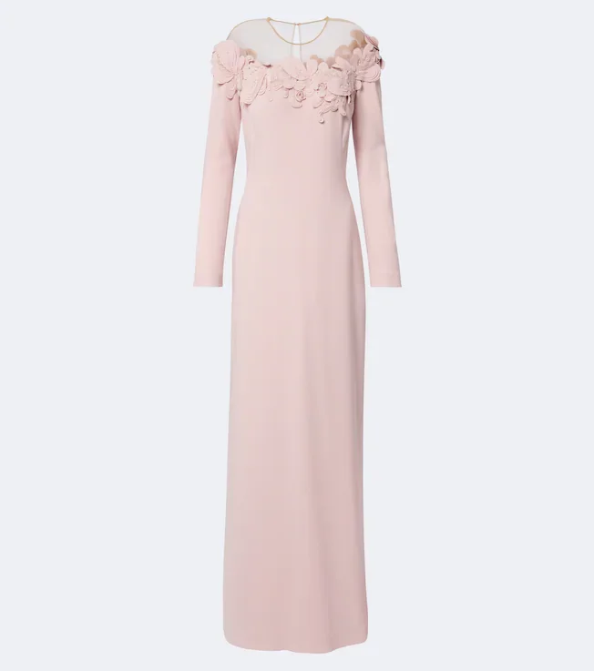 Zurina embellished floral-appliqué crêpe gown
