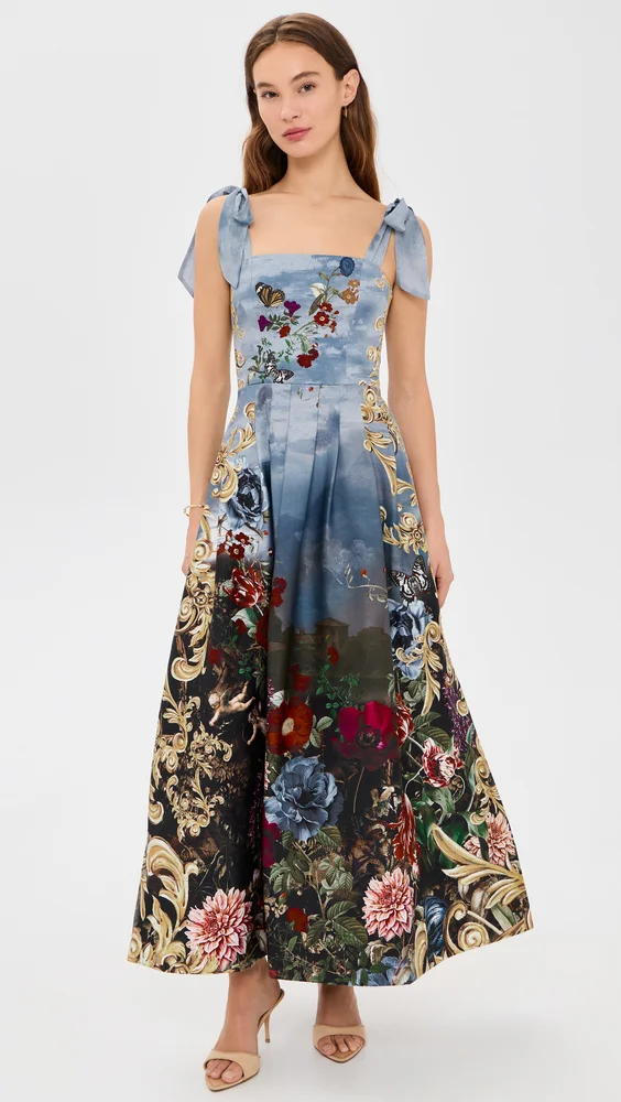 Hana Square Neck Tie Strap Midi Dress