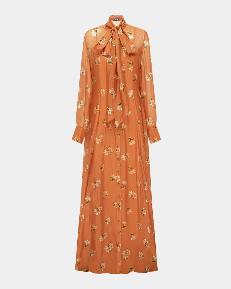 Lilith Tie-Neck Floral Maxi Dress