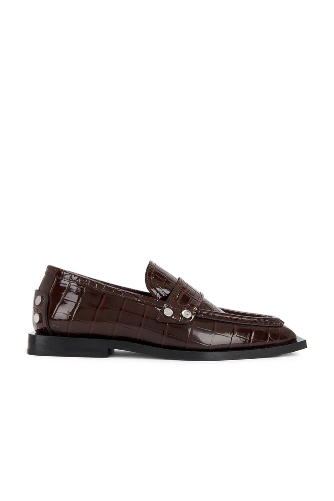 Studs Square Shiny Croco Loafer