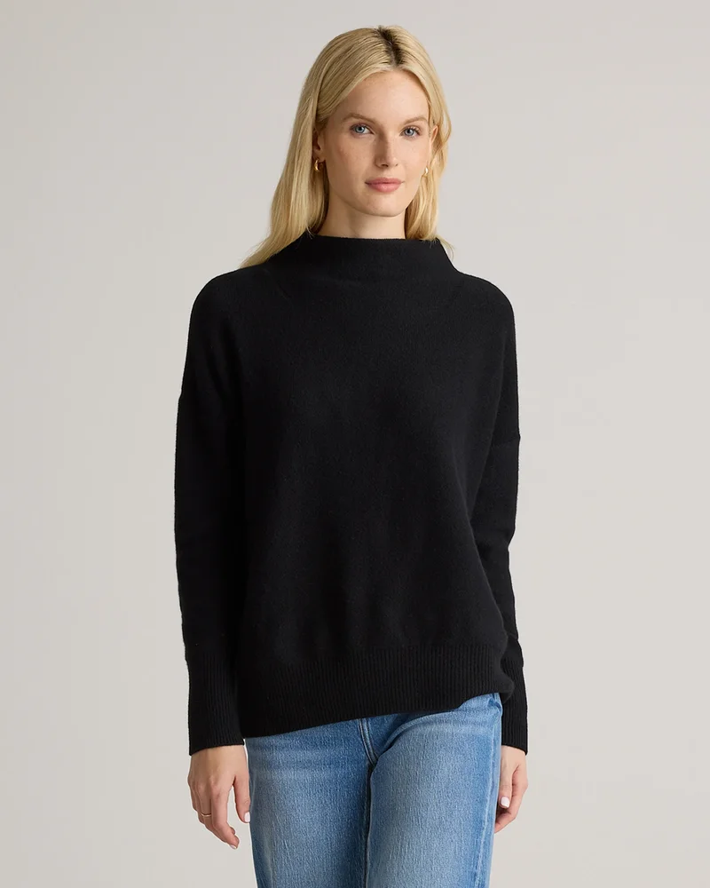 Mongolian Cashmere Funnel Neck Sweater in Black