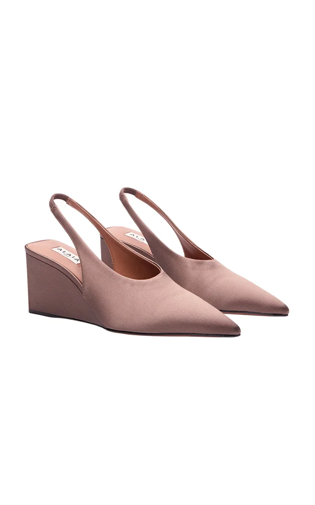 Satin Wedge Slingback Pumps