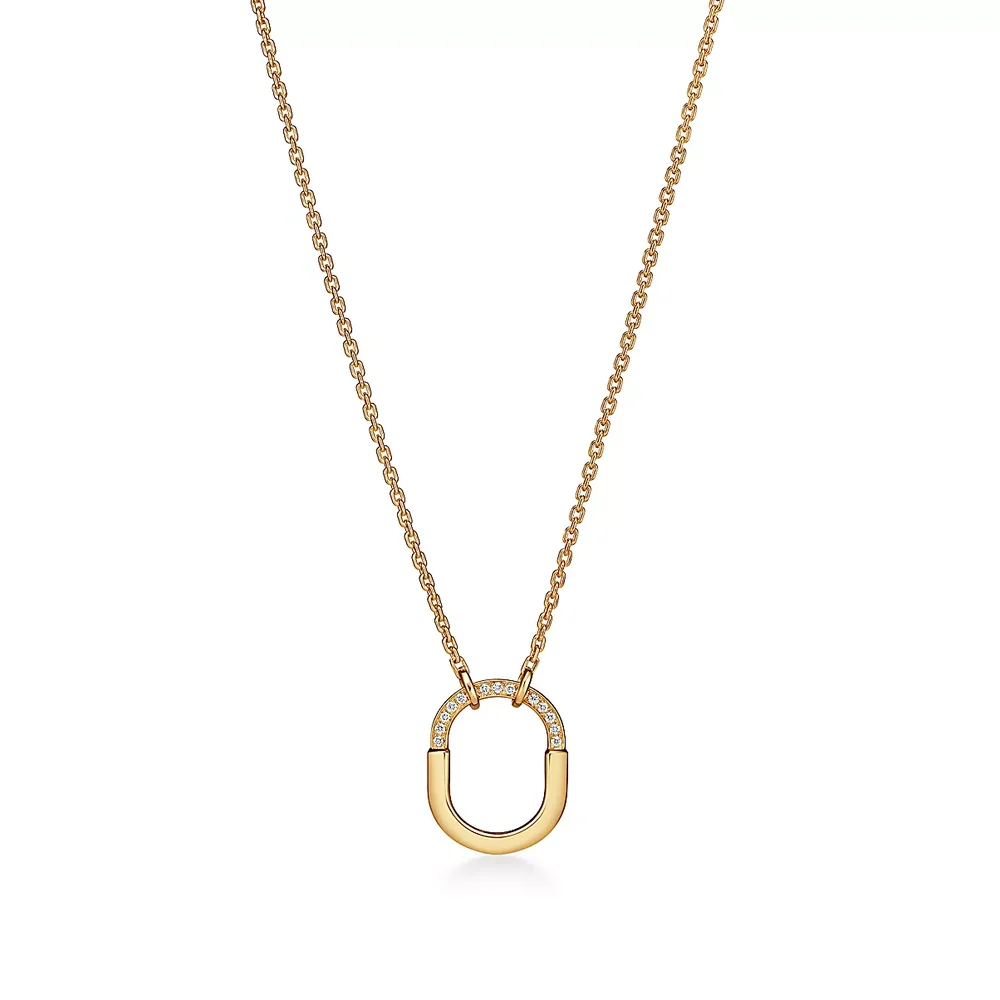 Tiffany Lock Small Pendant in Yellow Gold with Diamonds
