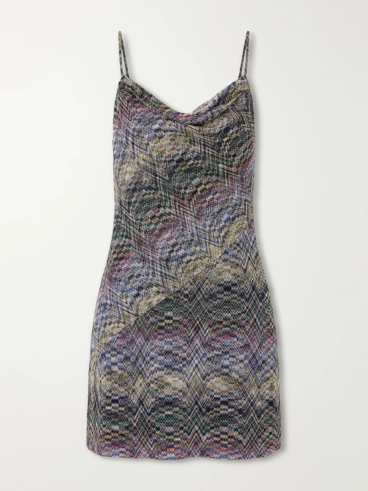 Metallic crochet-knit mini dress