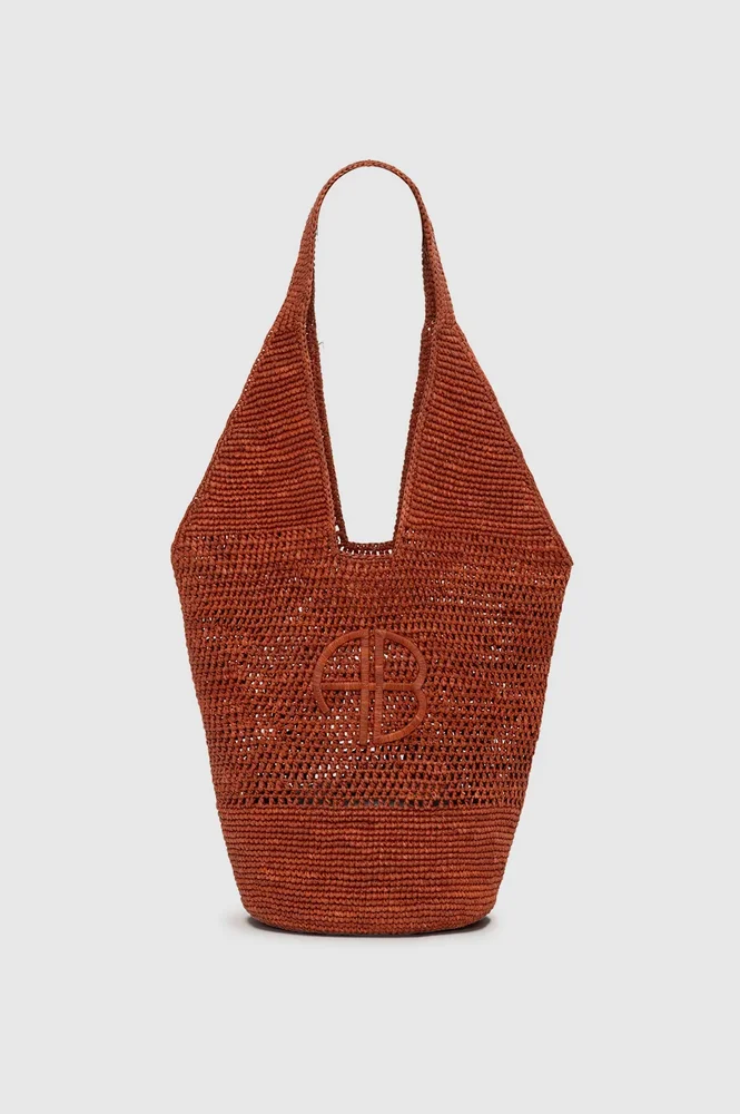 Leah Logo Hobo Raffia - Red Terracotta
