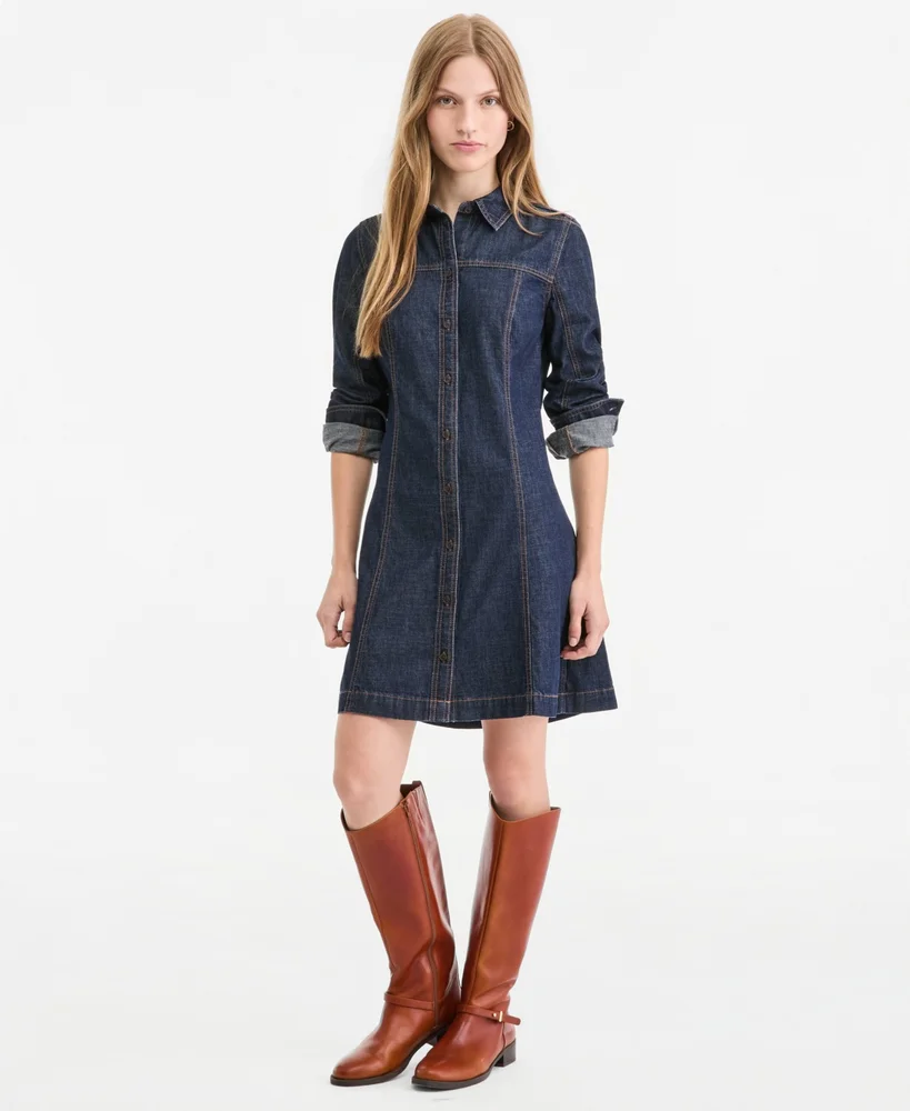Denim Long-Sleeve Mini Dress