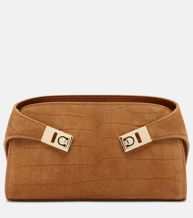 Hug Mini croc-effect suede clutch