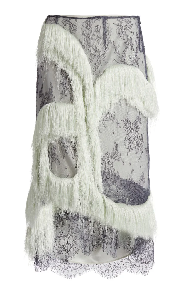 Fringed Lace Midi Skirt