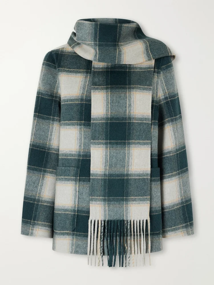 Alderton scarf-detailed checked wool-blend coat