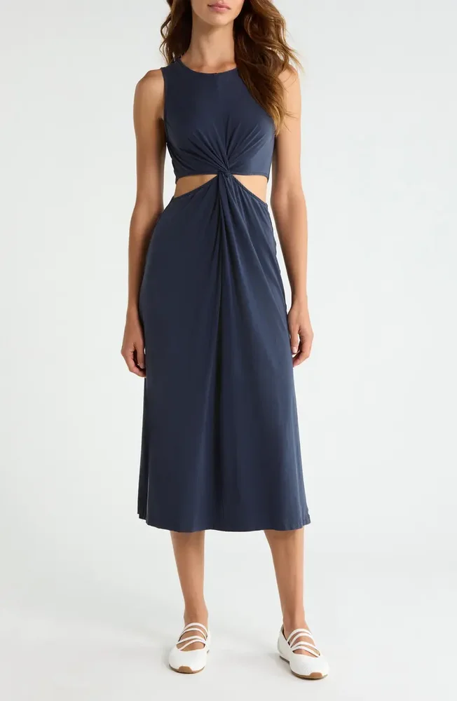 Around the World Front Twist Midi Dress