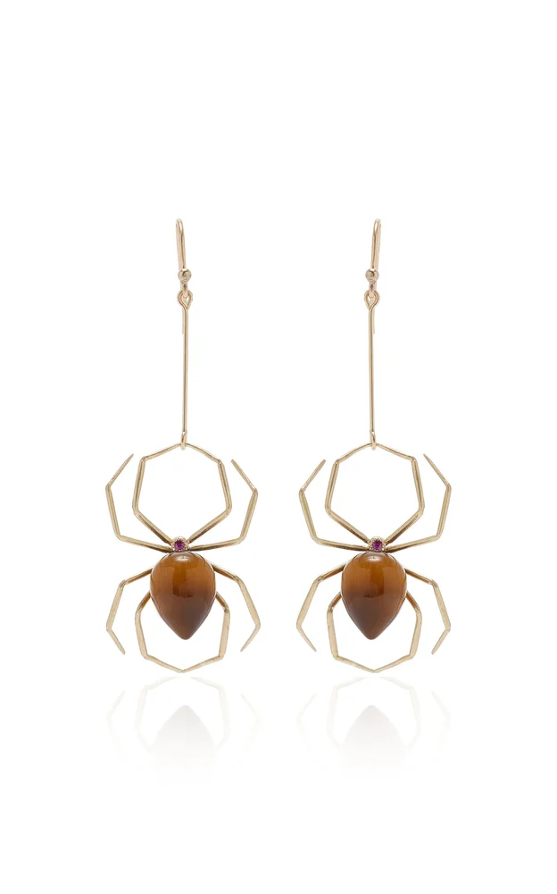 Ruby & Tiger's Eye Spider Earrings