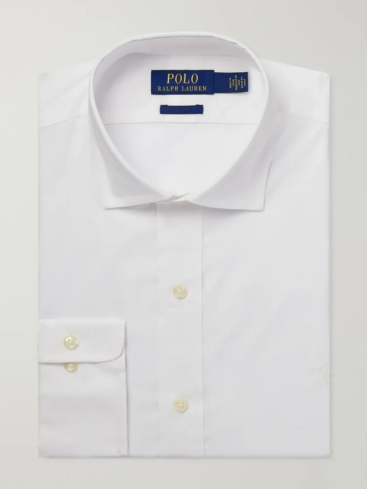 Cutaway-Collar Logo-Embroidered Cotton-Poplin Shirt