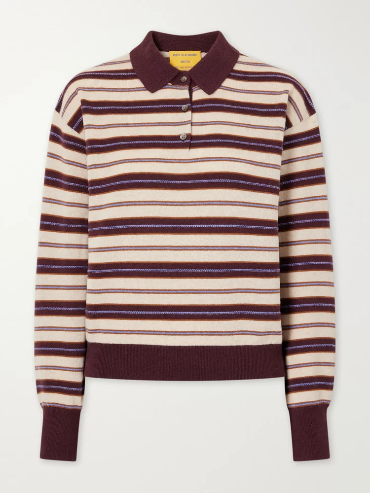 Collegiate striped cashmere polo sweater