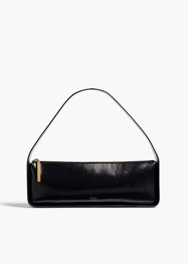 Lori Baguette Bag in Black Crackle Patent Leather