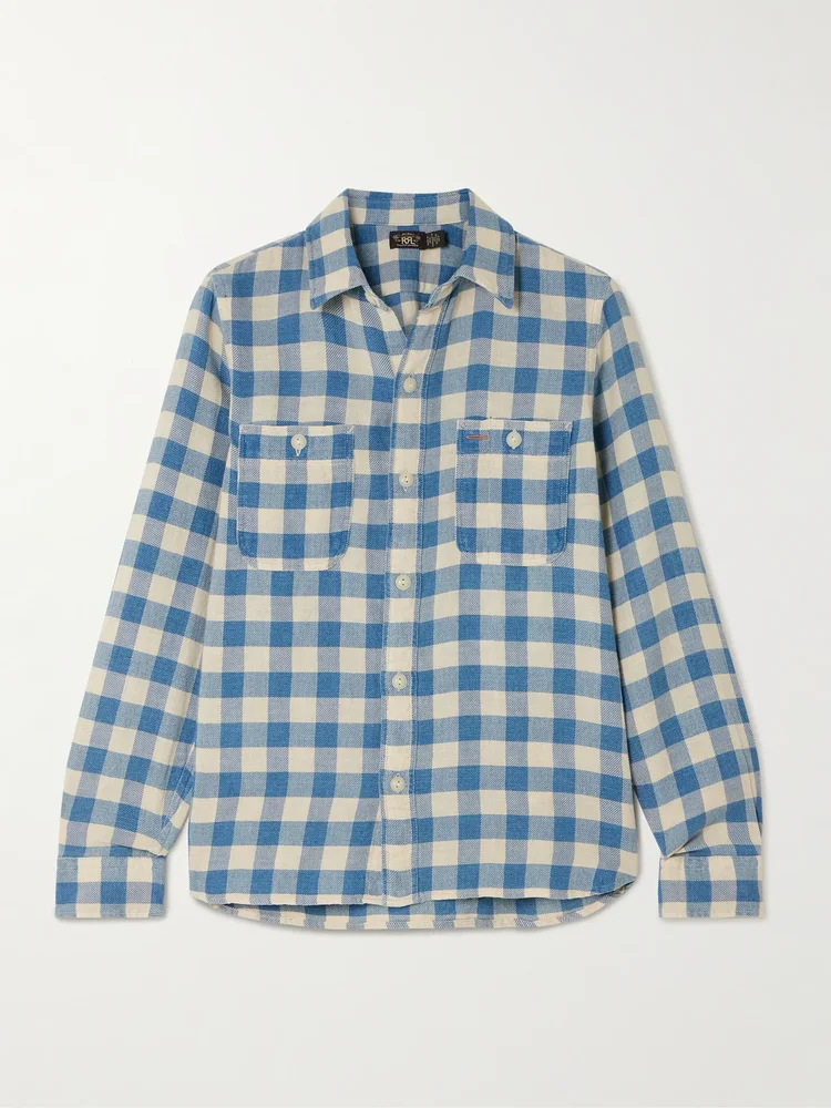 Farrell gingham cotton and linen-blend shirt