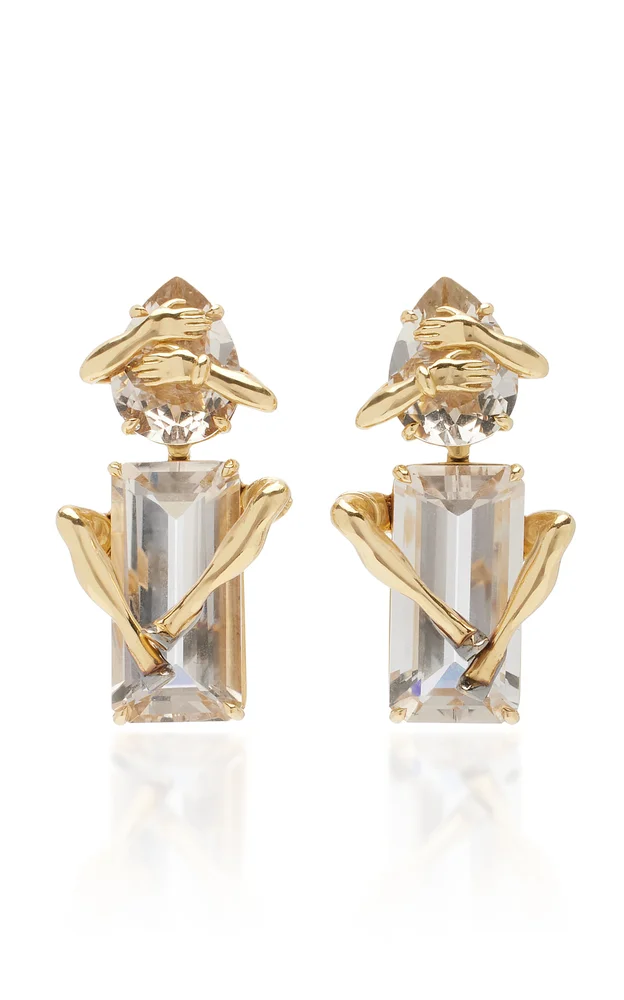 Legs 18K Yellow Gold Quartz, Diamond Earrings