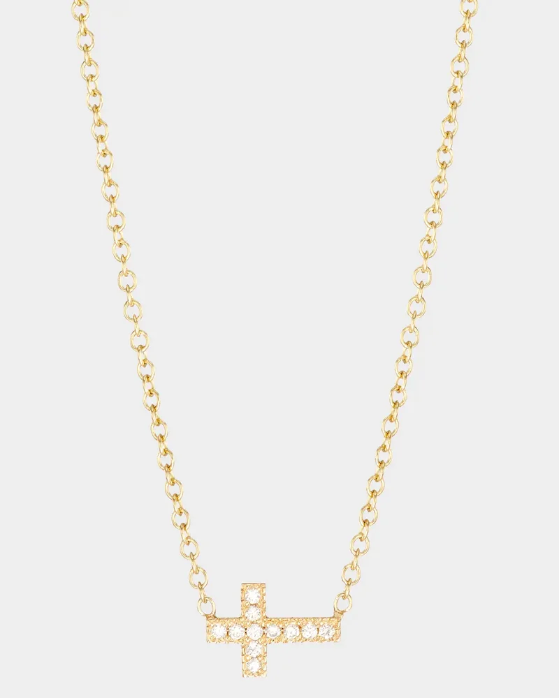 14K Midi Bitty Horizontal Pave Diamond Cross Necklace