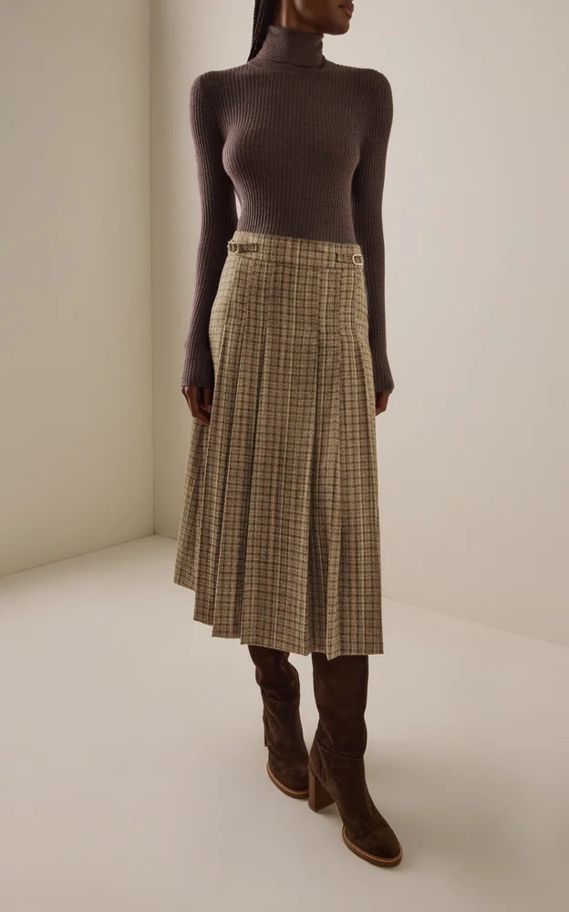 Wesley Checked Wool-Silk Midi Skirt